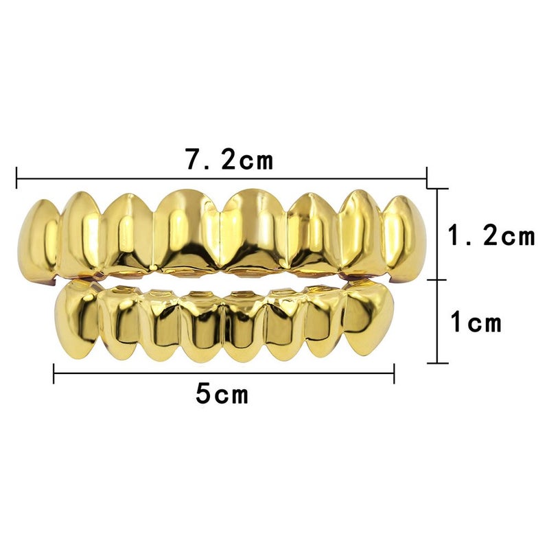 JINAO Grillz Teeth Men - Grills for Your Teeth 8 Top & Bottom Set, 18K Gold-Plated Brass Dental Grills with Molding Bars, Unisex Hip-Hop Rapper Costume Accessory(Golden Set) - Image 3